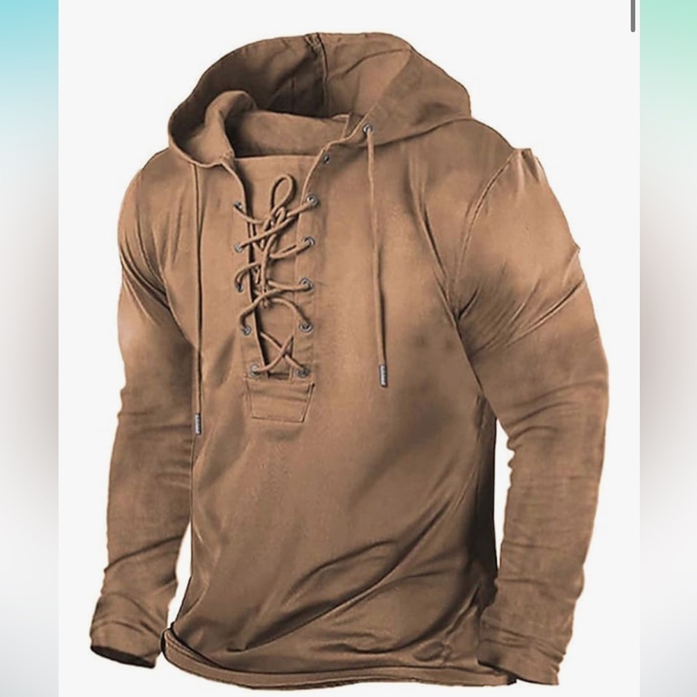 NWT Men's Lace-Up Tan Hoodie Size Large